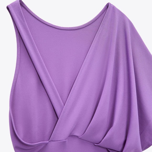 NWT. Zara Light Lilac Draped Asymmetrical Open Back Midi Dress. Size S. - Picture 9 of 13
